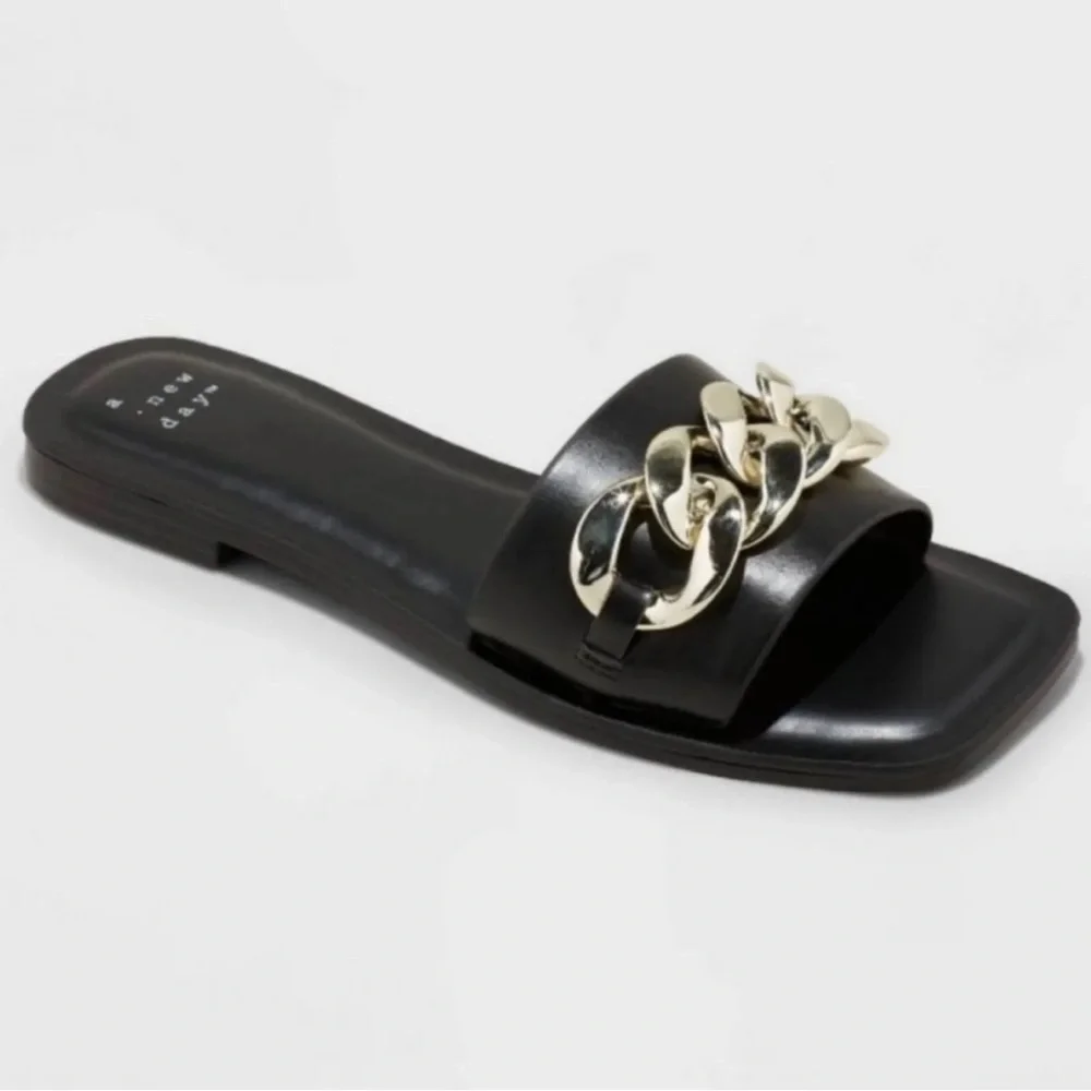Women's Viv Chain Slide Sandals - A New Day Jet Black Wide - Picture 1 of 2